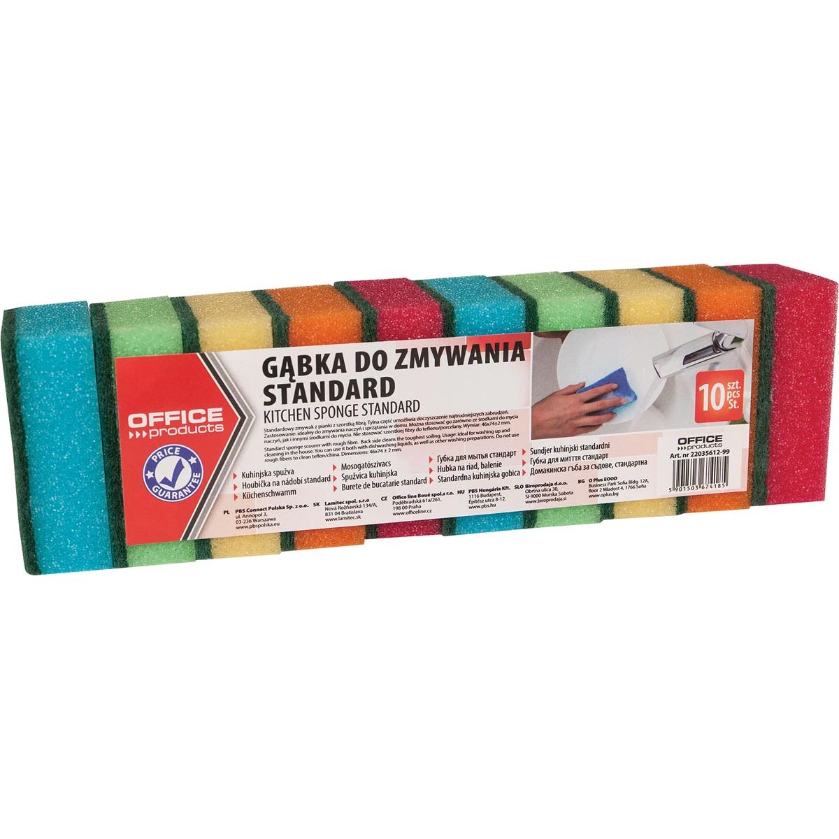 OFFICE products - schuurspons, 4,6 x 7,4 cm, pak van 10 stuks in geassorteerde kleuren