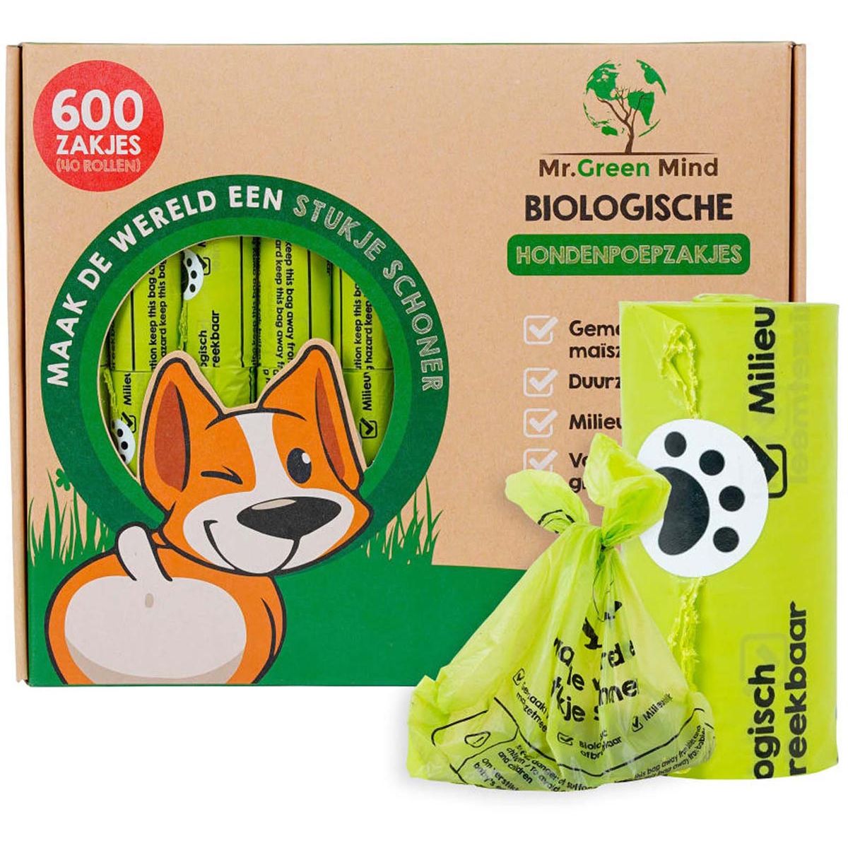 Mr. Green Mind - sacs à crottes de chien Bio, vert, boîte de 600 pièces