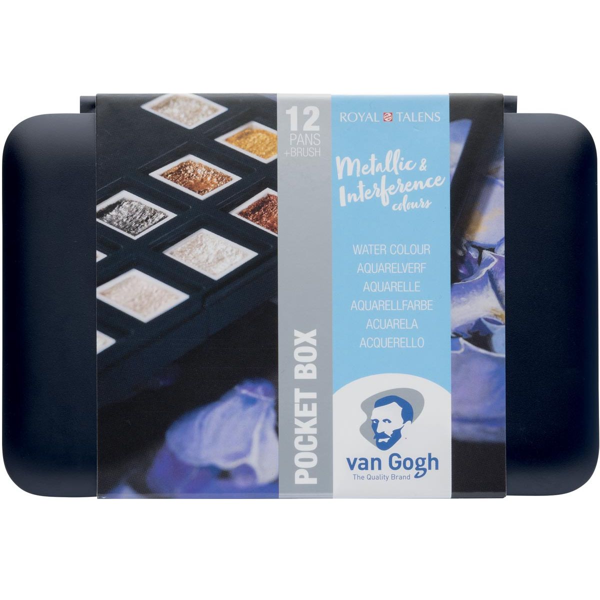 Van Gogh - aquarelle, coffret de poche avec 12 godets, couleurs métallisées et interférentielles
