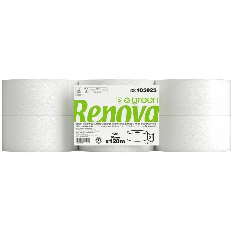 Renova - Grünes Toilettenpapier, 2-lagig, 120 Meter, Packung mit 12 Rollen