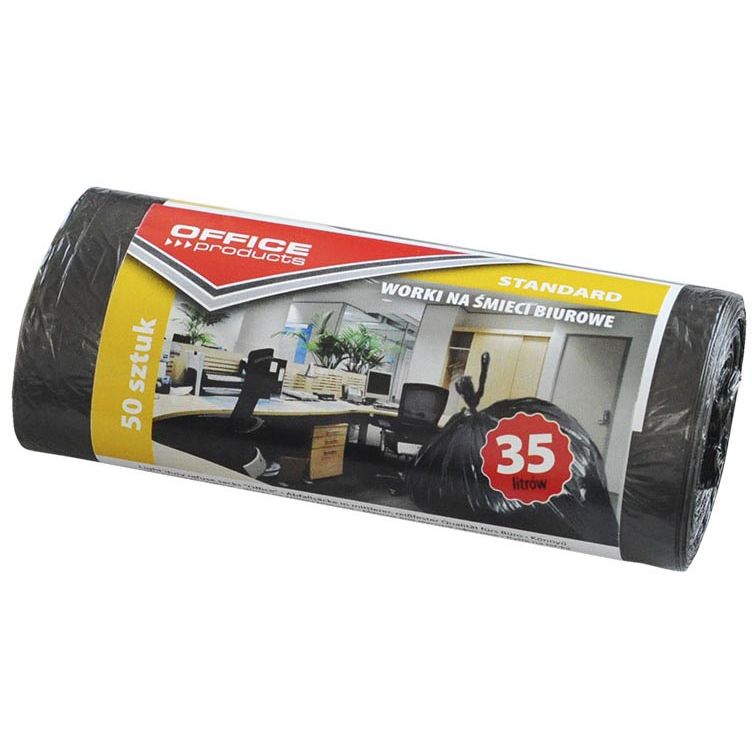 OFFICE products - vuilniszak, HDPE, 6,3 micron, 35 liter, zwart, rol van 50 stuks