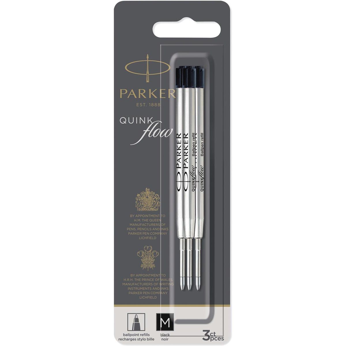 Parker - Quinkflow vulling voor balpen, medium, zwart, blister met 3 stuks