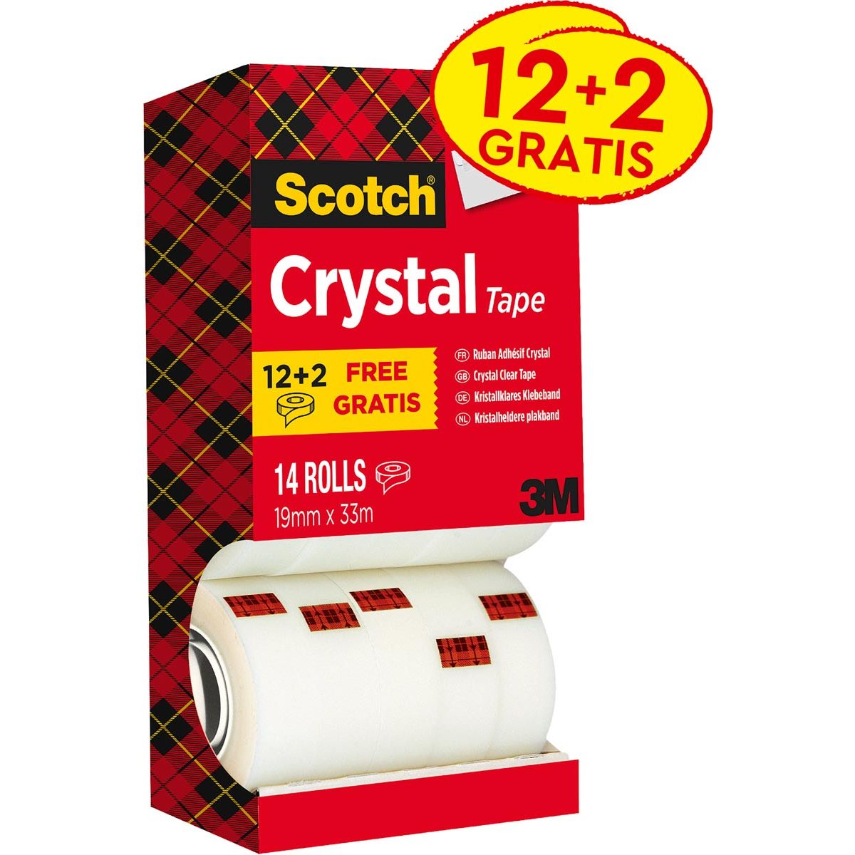 Scotch - Plakband Crystal ft 19 mm x 33 m, doos met 14 rolletjes (12 + 2 gratis)