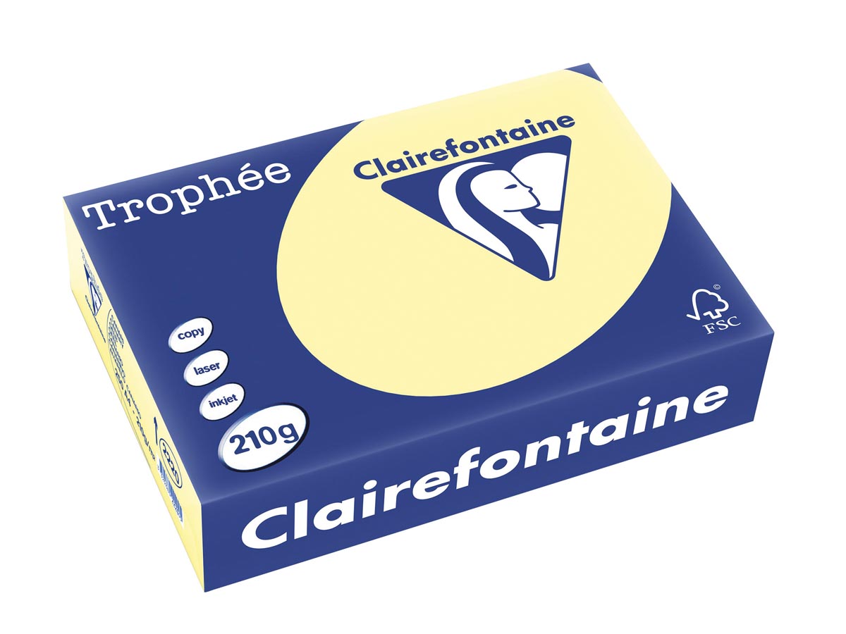 Clairefontaine - Trophée tel, gekleurd papier, A4, 210 g, 250 vel, kanariegeel