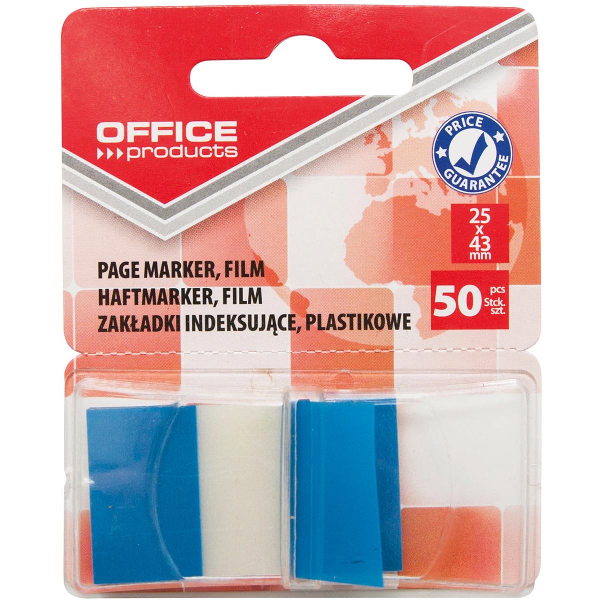 Office Products - index, 25 x 43 mm, blister van 50 tabs, blauw