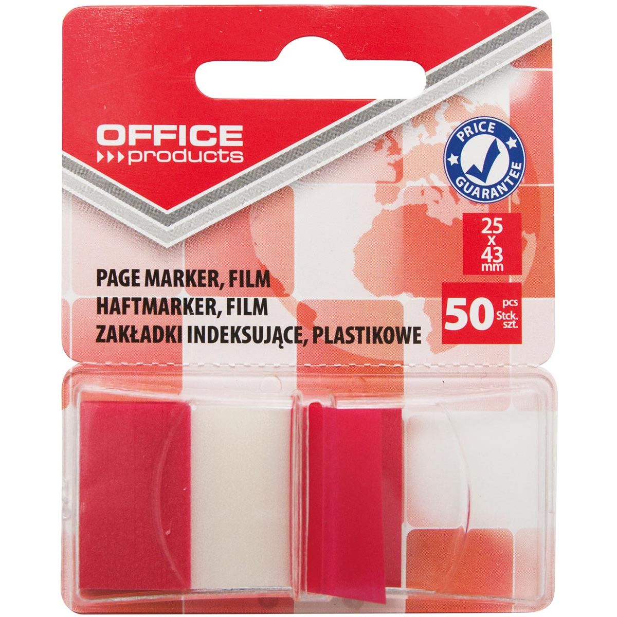 Office Products - index, 25 x 43 mm, blister van 50 tabs, rood