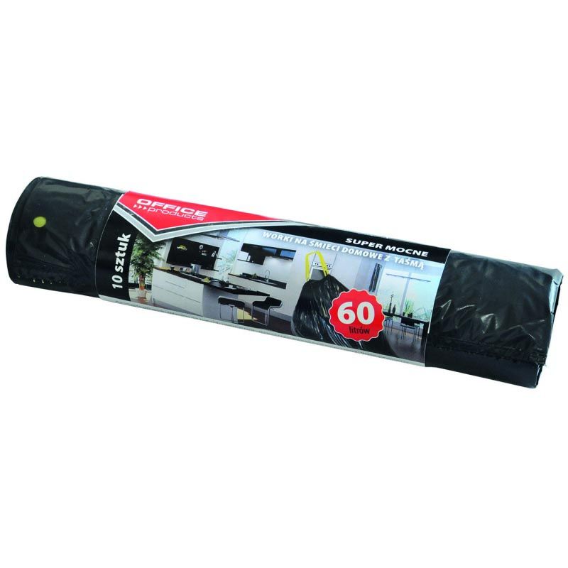 OFFICE products - vuilniszak, LDPE, 25 micron, 60 liter, zwart, rol van 10 stuks