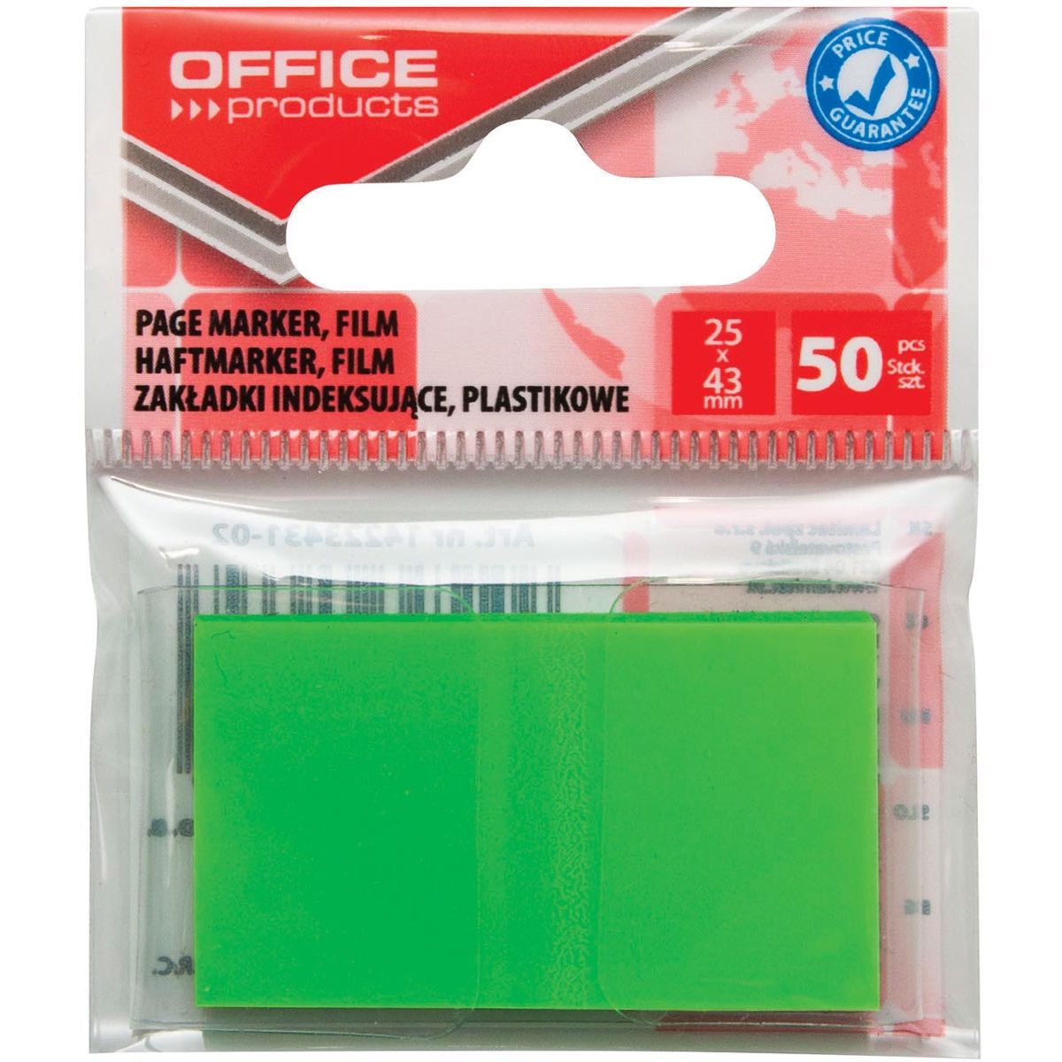 OFFICE products - index, 25 x 43 mm, ophangzakje van 50 tabs, groen
