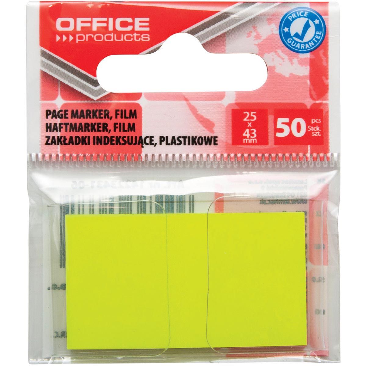 OFFICE products - index, 25 x 43 mm, ophangzakje van 50 tabs, geel