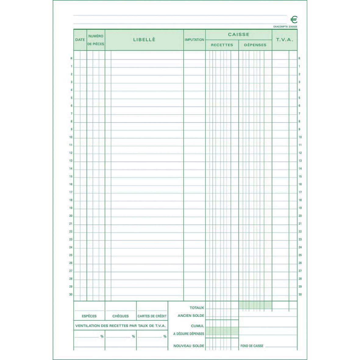 Exacompta - Kassenbuch, ft A4, Französisch, Duplikat (50 x 2 Blatt)