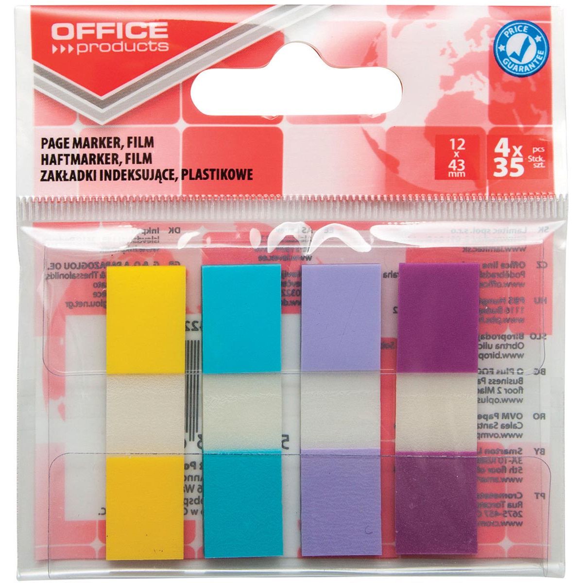 OFFICE products - index, ft 12 x 43 mm, geassorteerde pastelkleuren, ophangzakje van 4 x 35 tabs