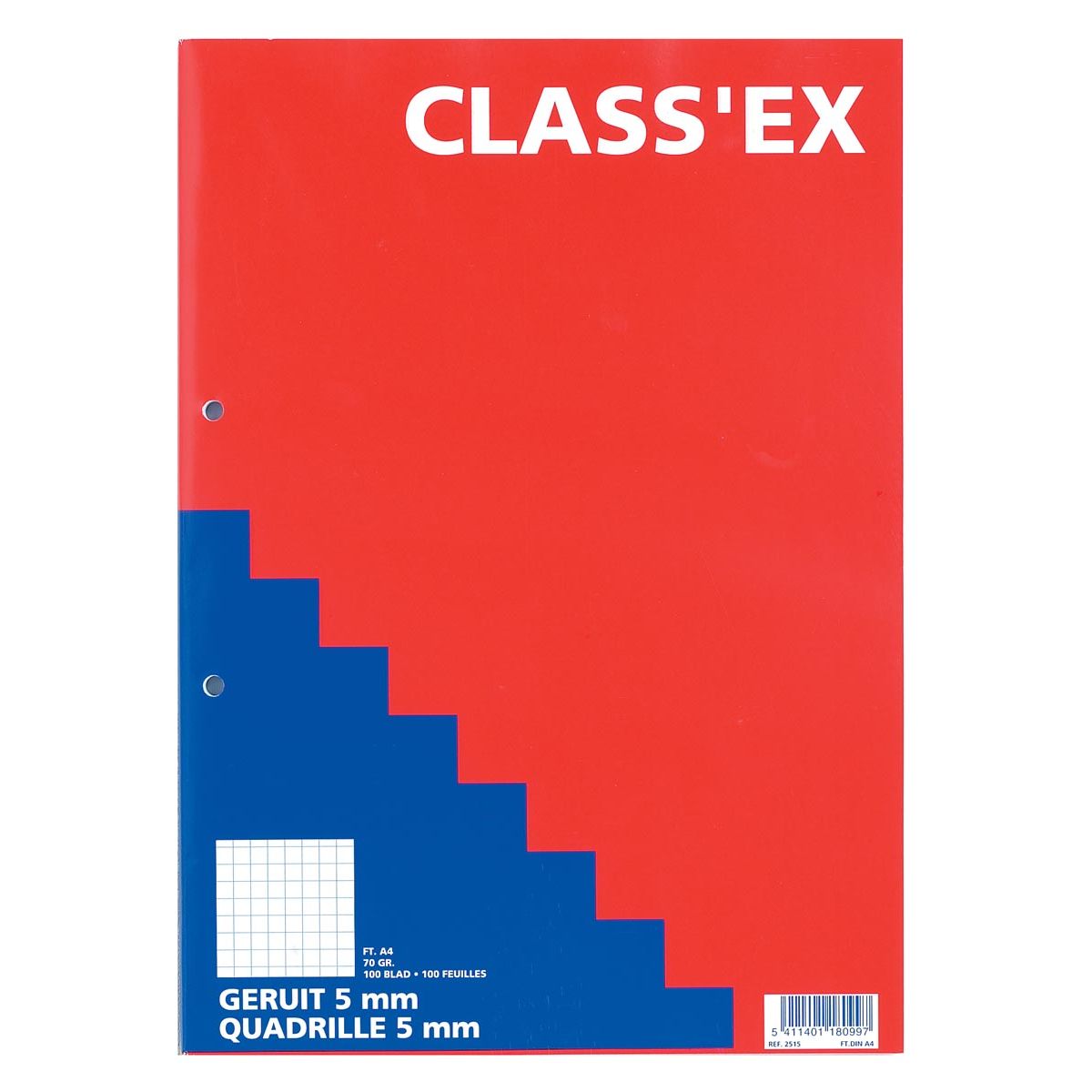 Classex - Bloc de cours Class'ex, quadrillé 5 mm, bloc de 100 feuilles