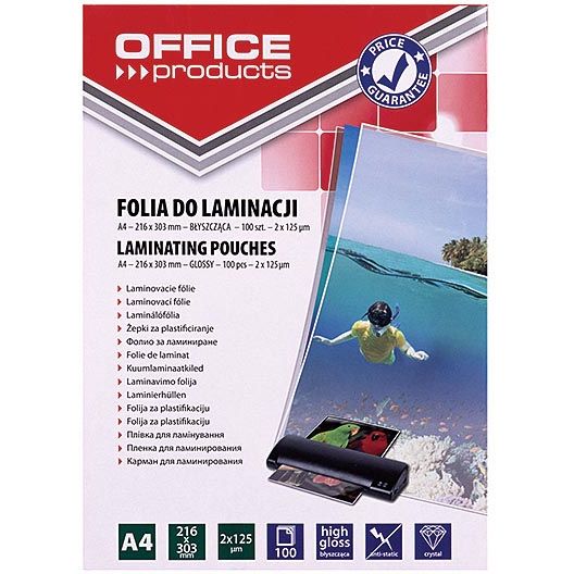 Office Products - Laminierfolie ft A4, 250 Mikron (2 x 125 Mikron), Packung mit 100 Stück