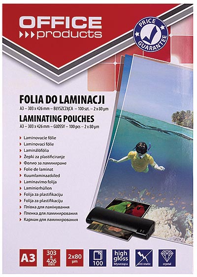 Office Products - Laminierfolie ft A3, 160 Mikron (2 x 80 Mikron), Packung mit 100 Stück