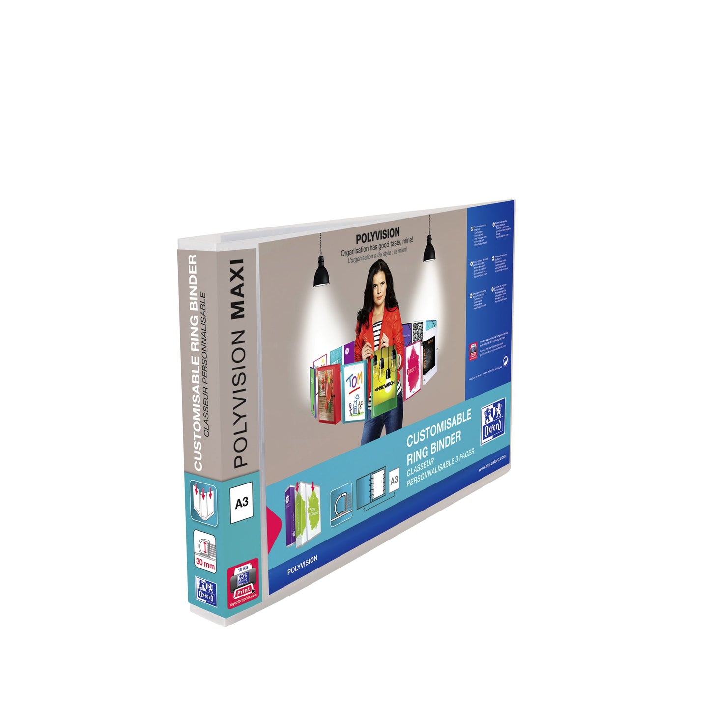 Oxford - Presentatieringband Polyvision Maxi A3 dwars 4-rings D-mech 30mm transparant | 5 stuks