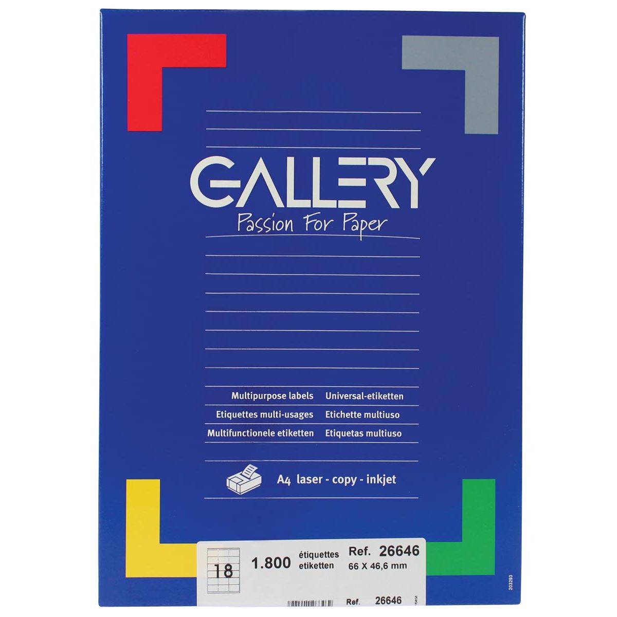 Galerie – weiße Etiketten, 66 x 46,6 mm (B x H), runde Ecken, Box mit 1.800 Etiketten