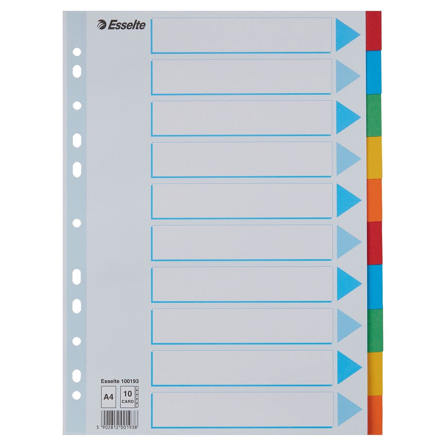 Esselte - Onglets Standard A4 10 pièces en carton 11 anneaux avec page de couverture assortie