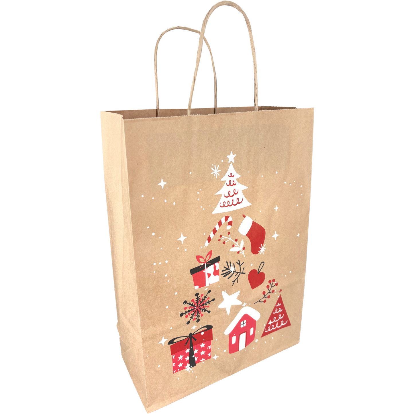 Klika - Tas | Boom | Papier | gedraaid papieren koord | 22x 10x31cm | draagtas | bruin/rood/wit/zwart | 250 stuks