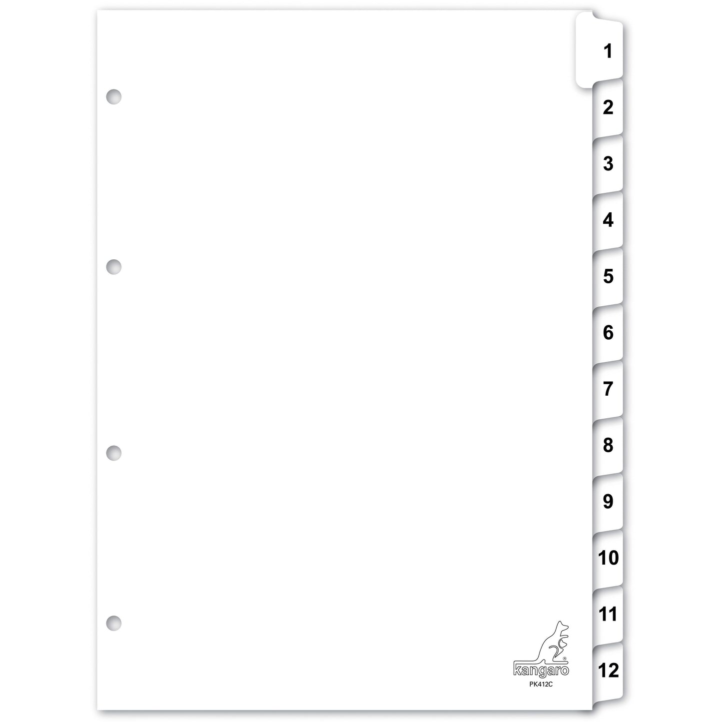 Kangaro - Onglets 4 trous PK412C 1-12 carton blanc numéroté | 18 pièces