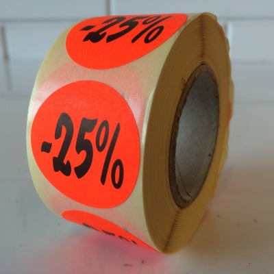 Klika - Etiket fluor rood 35mm 25% korting 500/r