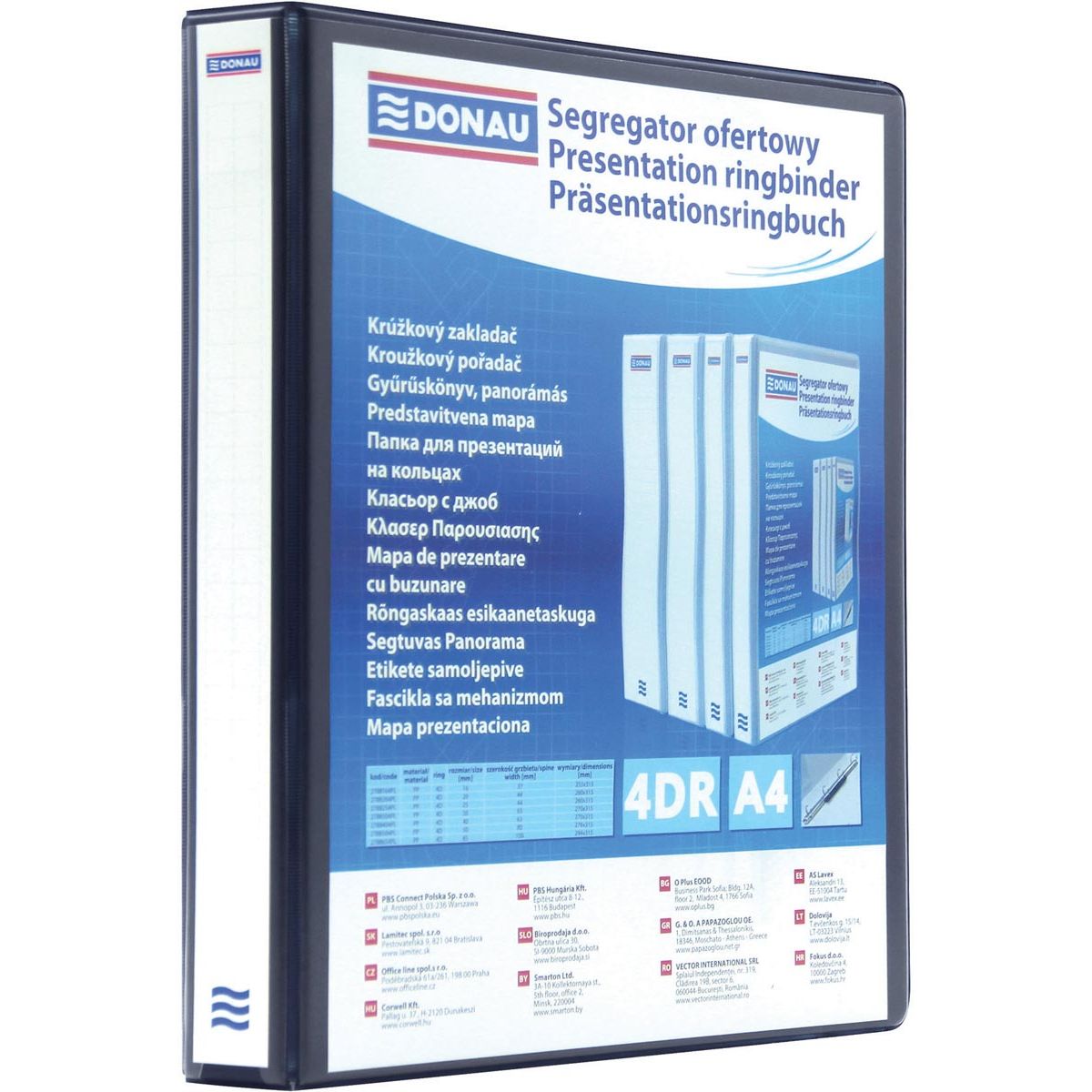 DONAU - personaliseerbare ringmap, PP, ft A4, 4 D-ringen van 20 mm, zwart