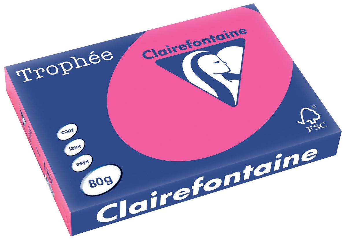 Clairefontaine - Trophée tel, gekleurd papier, A3, 80 g, 500 vel, fluo roze