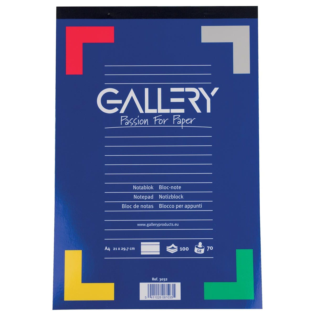Gallery - schrijfblok, ft A4, gelijnd, blok van 100 vel