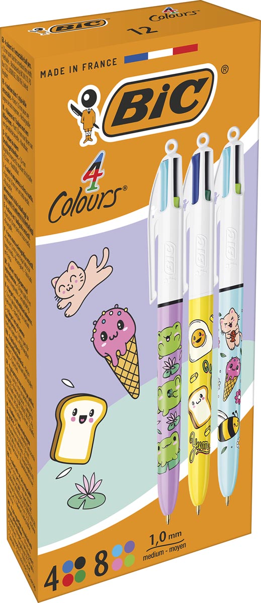 BIC - 4-kleurenbalpen Kawai, doos van 12 stuks, assorti
