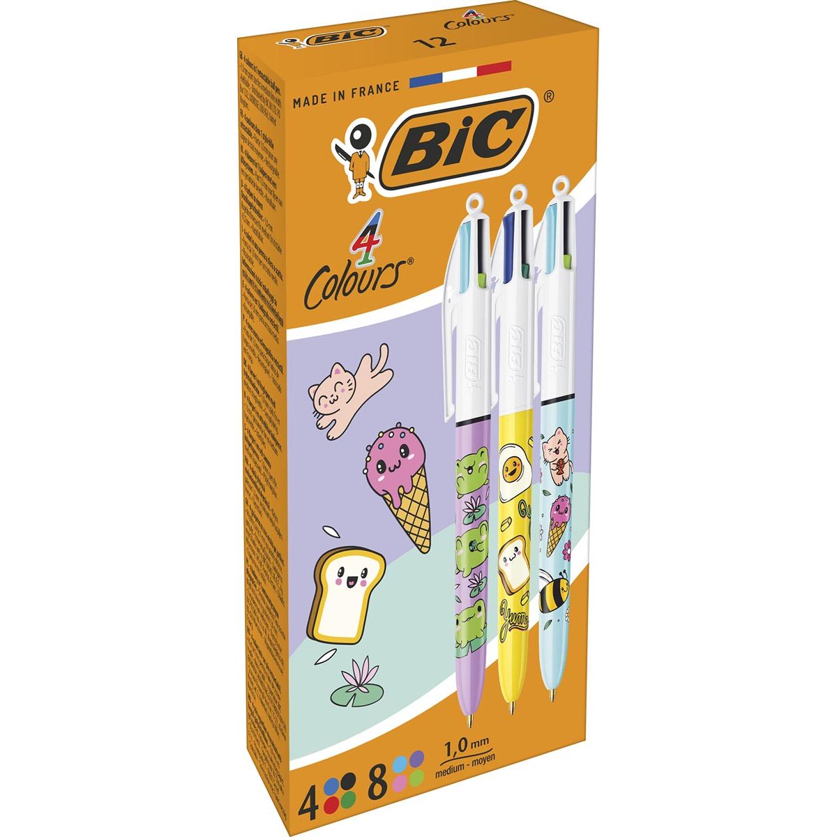BIC - 4-kleurenbalpen Kawai, doos van 12 stuks, assorti