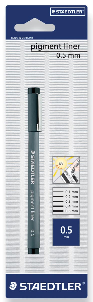 Staedtler - pigment liner fineliner, pointe ronde, largeur d'écriture 0,5 mm, sur blister, noir