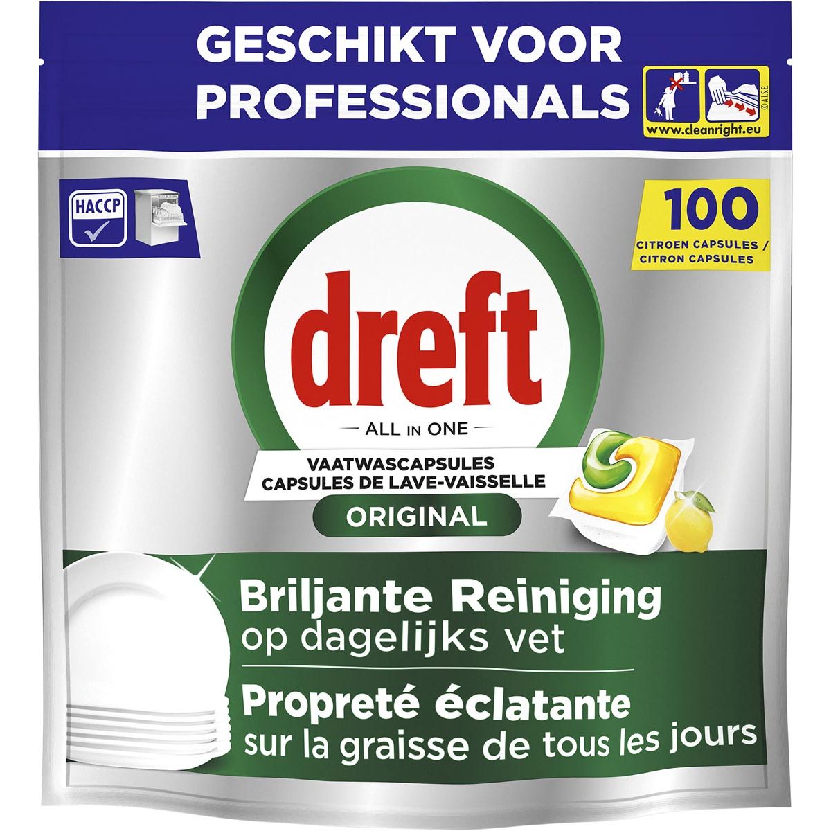 Dreft - Pro Original vaatwastabletten, Lemon, pak van 100 capsules
