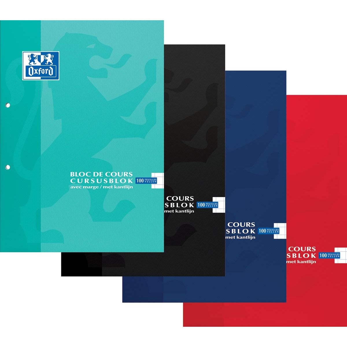 Oxford - Bloc de cours SCOLAIRE, couleurs assorties, pi A4, 100 feuilles, quadrillées 10 mm