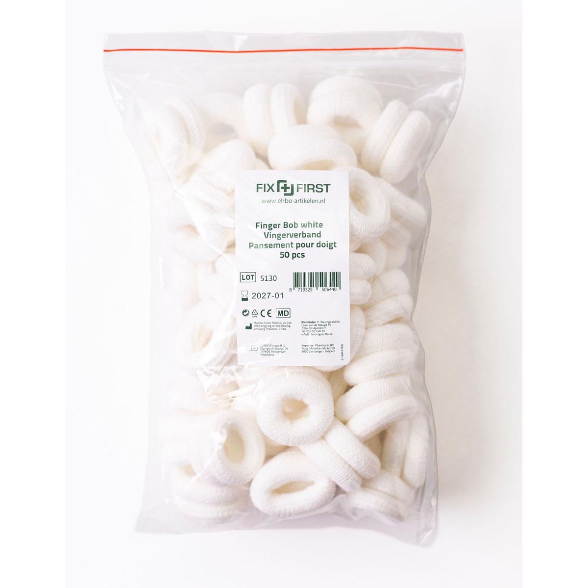 Fixfirst - bobs à doigts, textile, blanc, paquet de 50 pièces