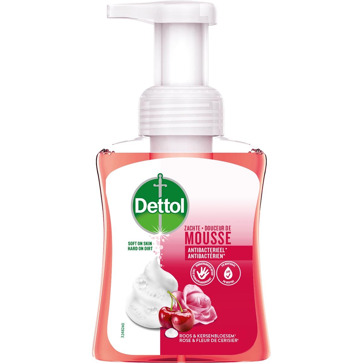 Dettol - handzeep mousse, roos- en kersenbloem, flacon van 250 ml