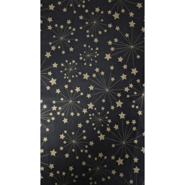 Papier de soie 50x75cm 22gr 100 feuilles noir étoiles dorées