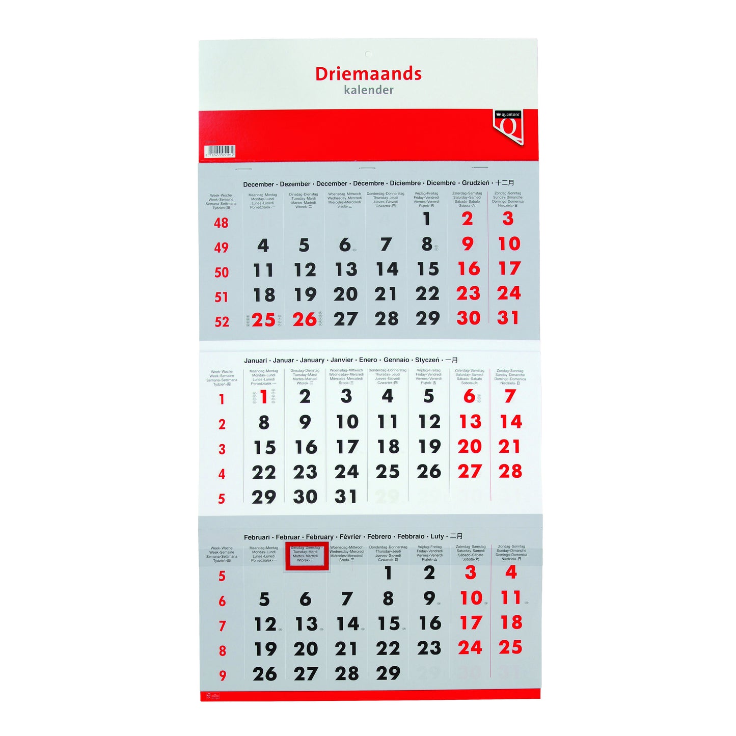 Quantore - Calendrier 3 mois 2026 | 10 pièces