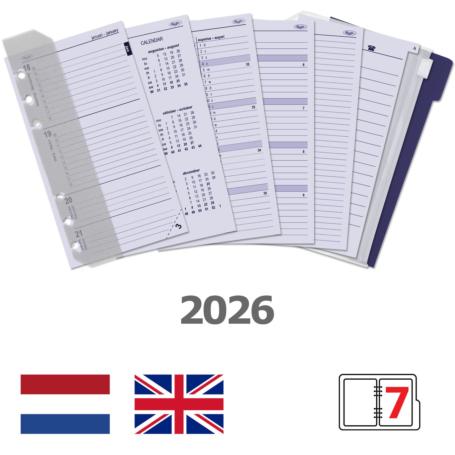 Kalpa - Agenda-Nachfüllung 2026 Persönliche Jahresbox 7 Tage/2 Seiten
