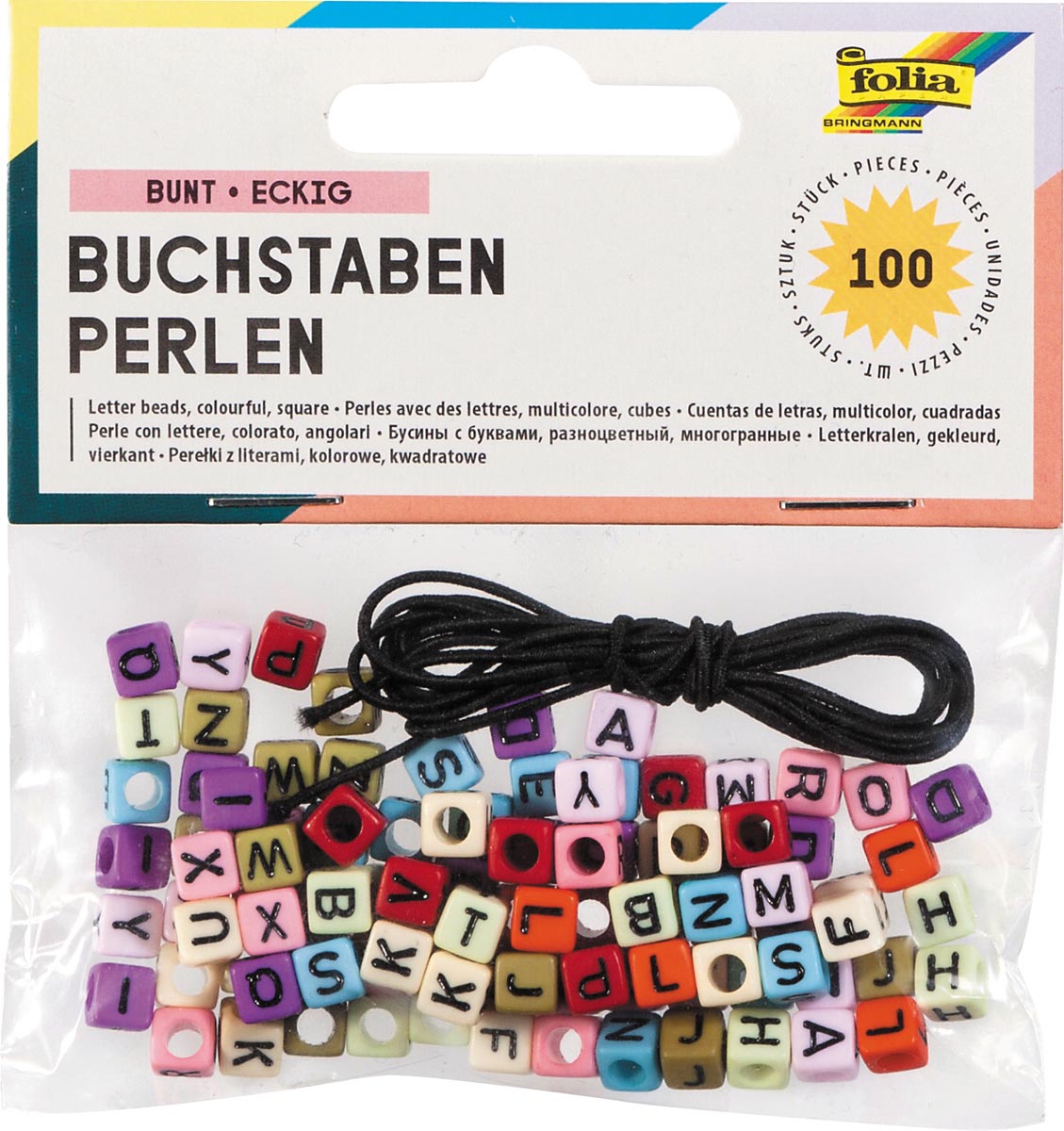 Folia - perles lettres comprenant 1 mètre de fil élastique, 100 pièces, différentes couleurs