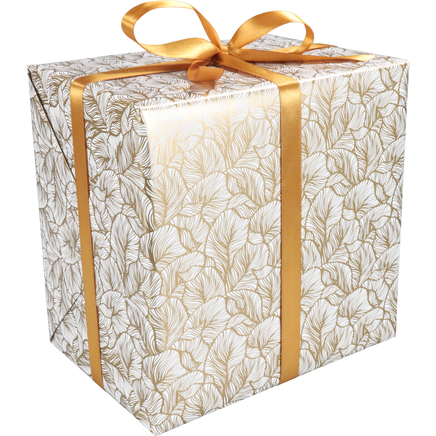 Klika - Cadeaupapier | 200m | 80gr/m² | Leafs | wit/goud