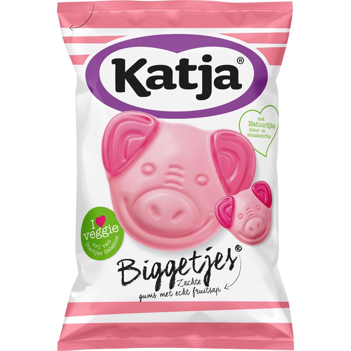 Katja - Biggetjes snoep, zachte gums met echt fruitsap, zak van 255 g