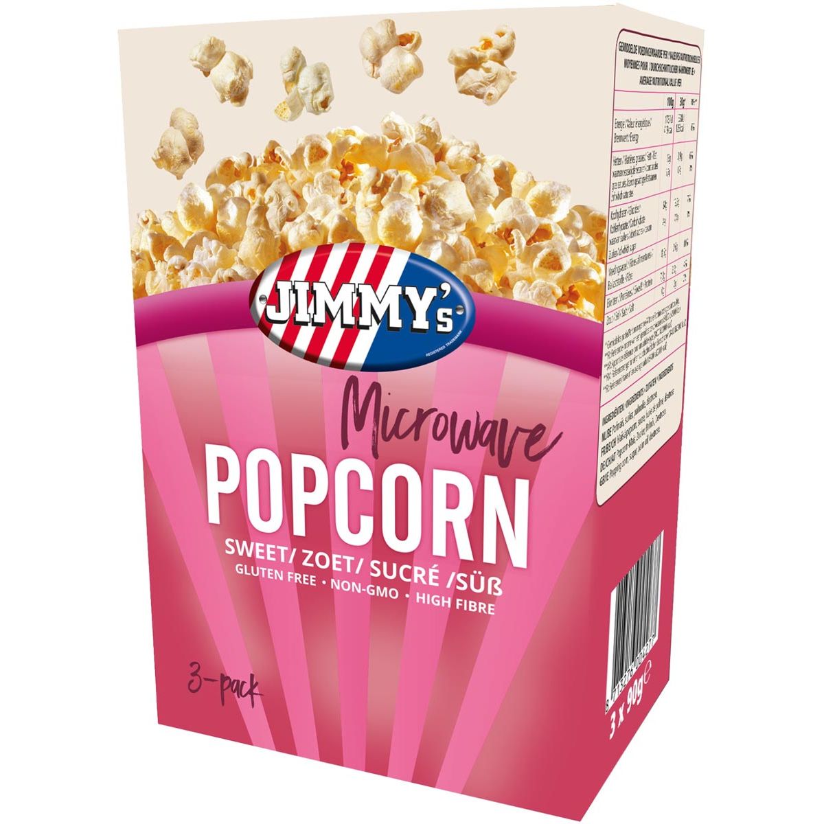 Jimmy's - Popcorn Mikrowelle, süß, Schachtel mit 3 x 90 g