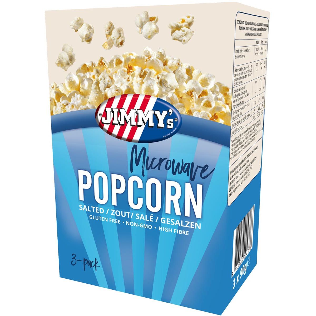 Jimmy's - Popcorn Microwave, zout, doos van 3 x 90 g