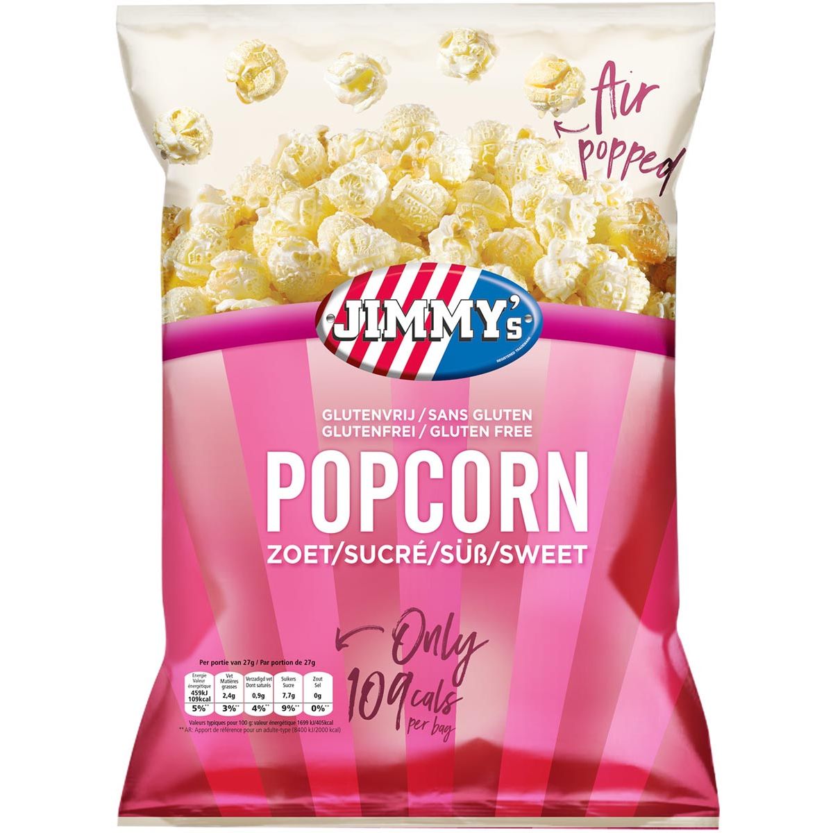 Jimmy's - Popcorn, zoet, zak van 27 g