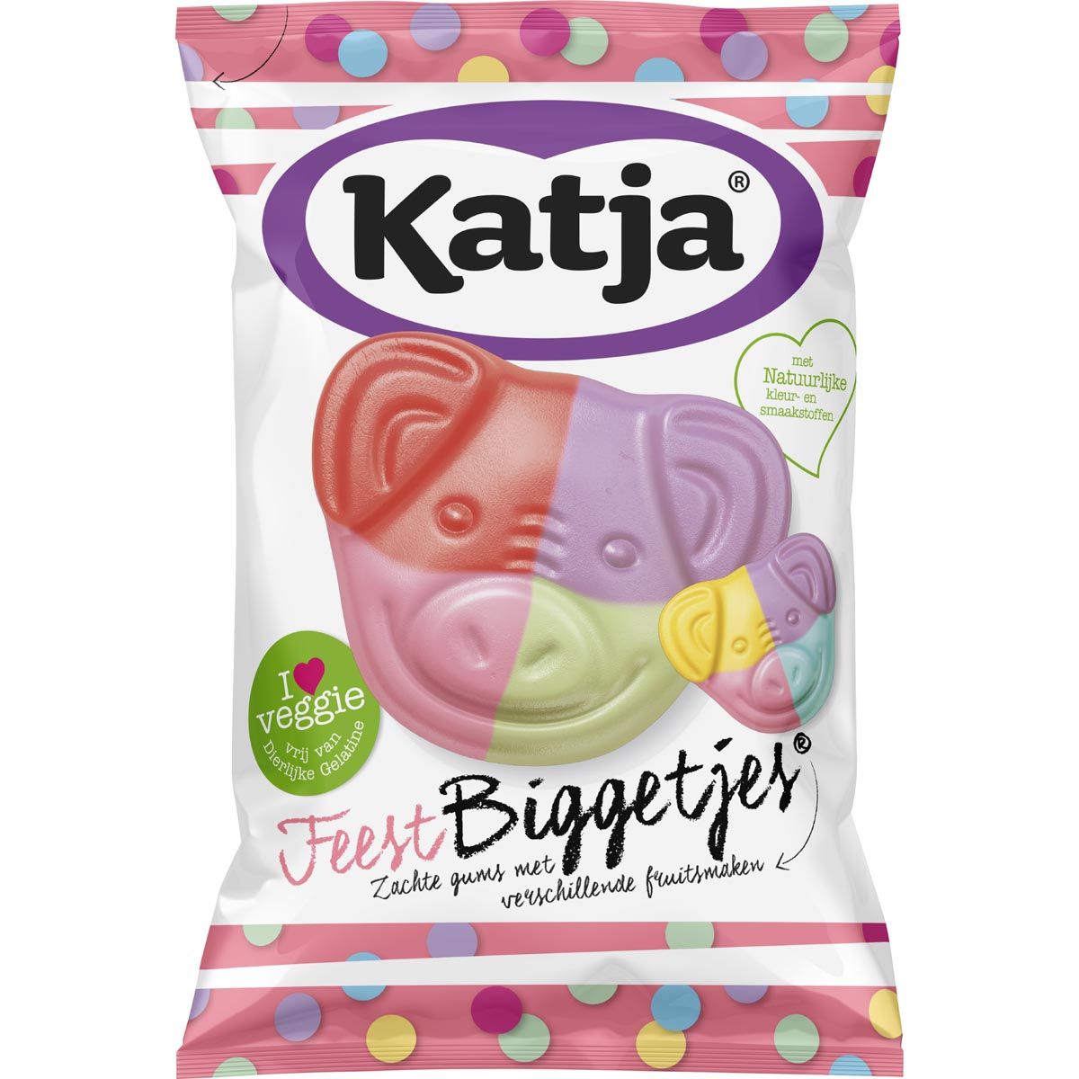 Katja - Feest Biggetjes snoep, zachte gums met verschillende fruitsmaken, zak van 250 g