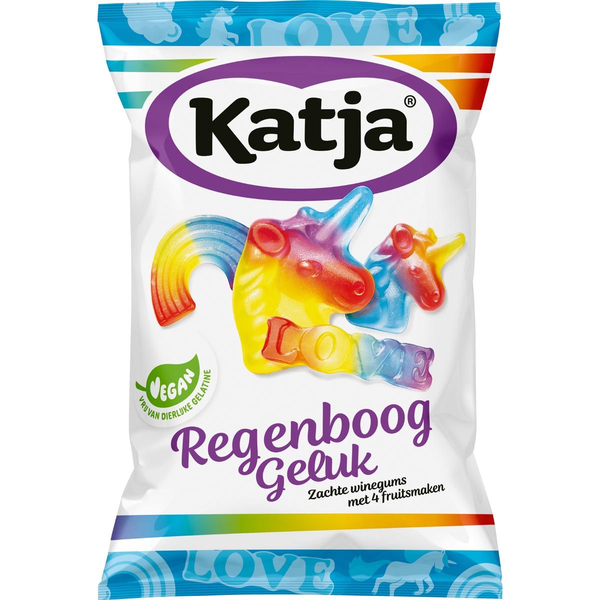 Katja - Bonbons Rainbow Happiness, gommes moelleuses au vin aux 4 arômes de fruits, sachet de 250 g