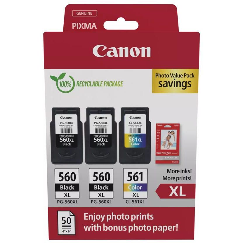 Canon - photo value pack 2 x PG-560XL + 1 x CL-561XL, 300 400 pagina's, OEM 3712C012, 4 kleuren