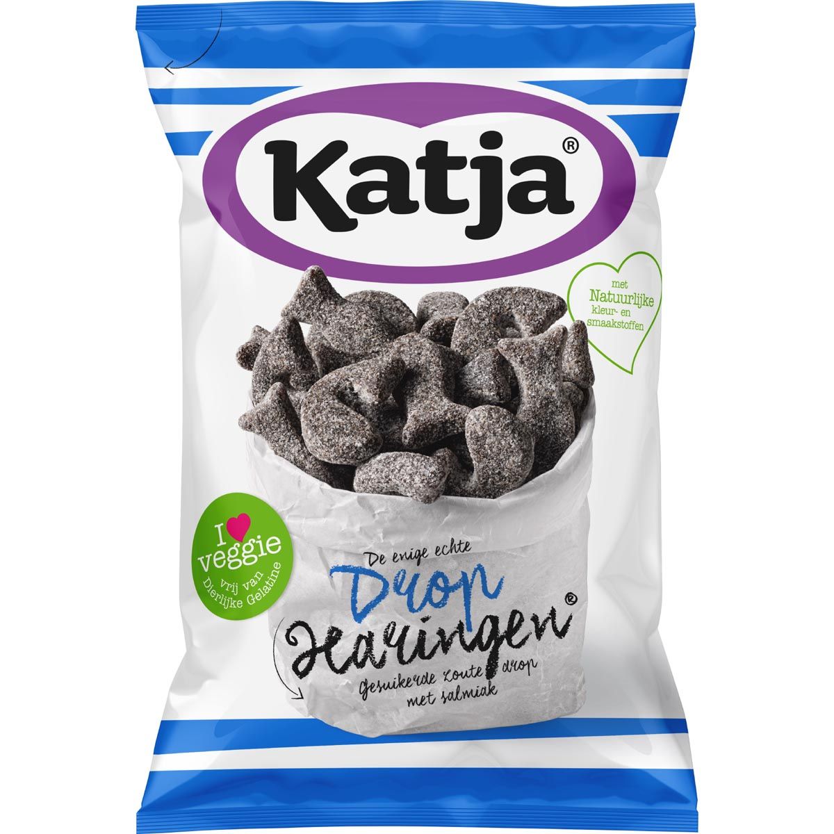 Katja - Drop Haringen, gesuikerde zoute drop met salmiak, zak van 295 g