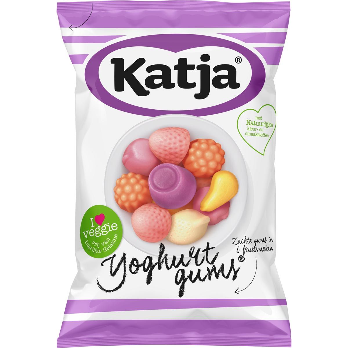 Katja - Yoghurtgums snoep, zachte gums in 6 fruitsmaken, zak van 295 g