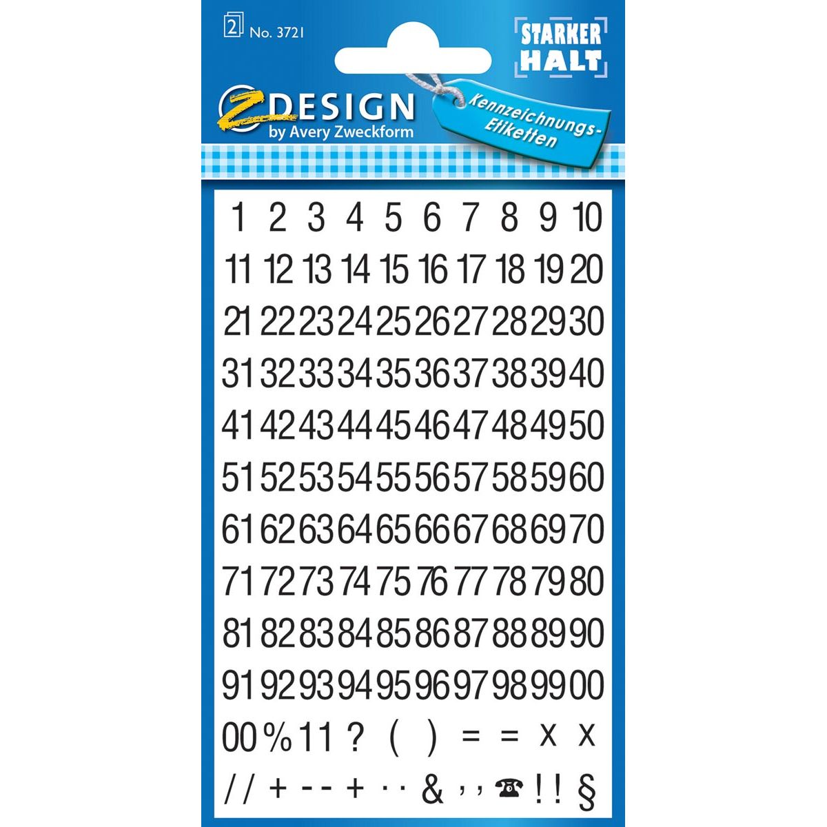 Avery Zweckform - Etiketten cijfers en letters 1-100, 2 blad, zwart op wit