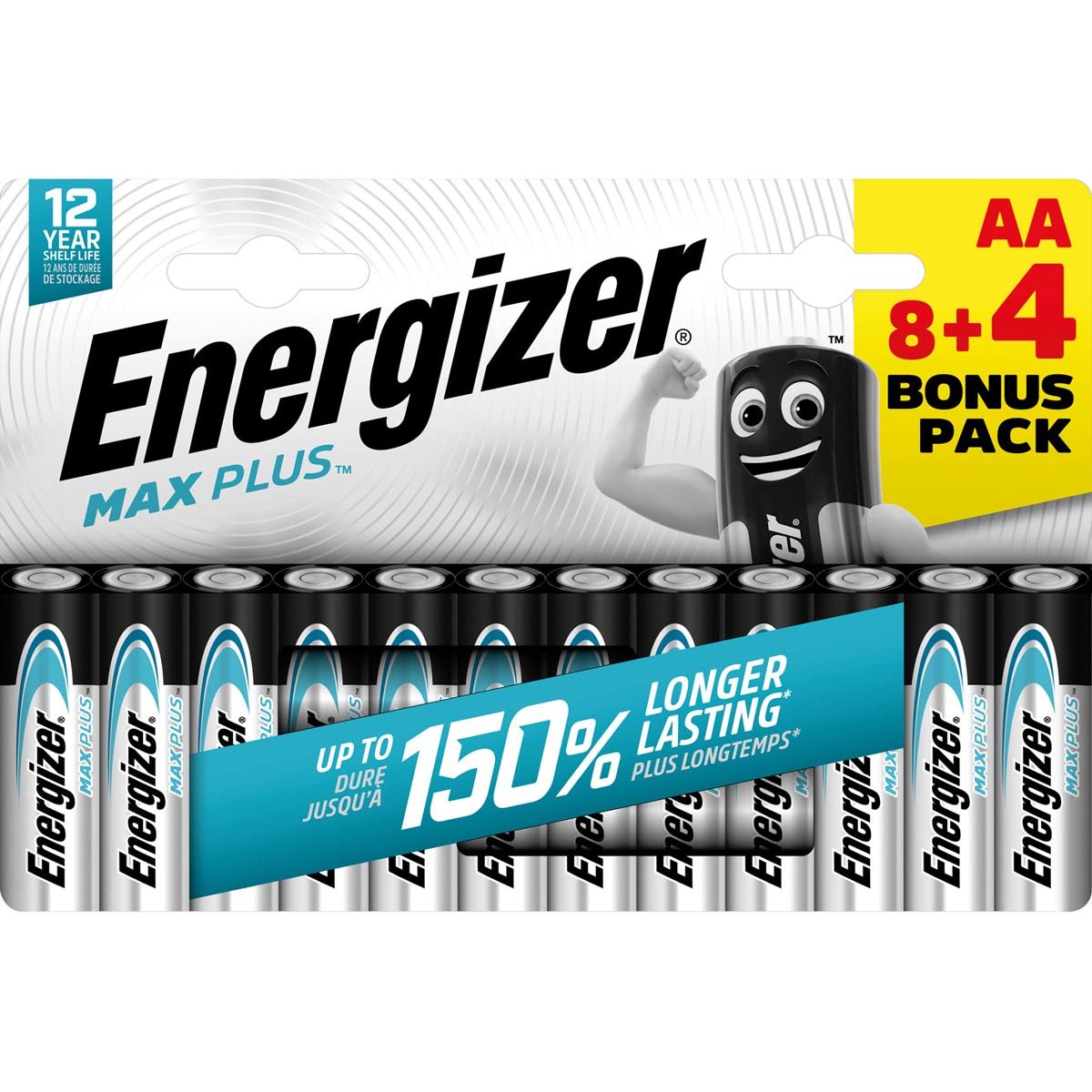 Energizer - piles Max Plus AA/LR06/E91, blister de 8 + 4